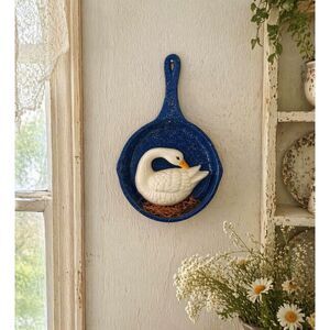 Vintage Goose Wall Decor Enamel Pan Farmhouse Kitchen Wall Hanging Cottagecore